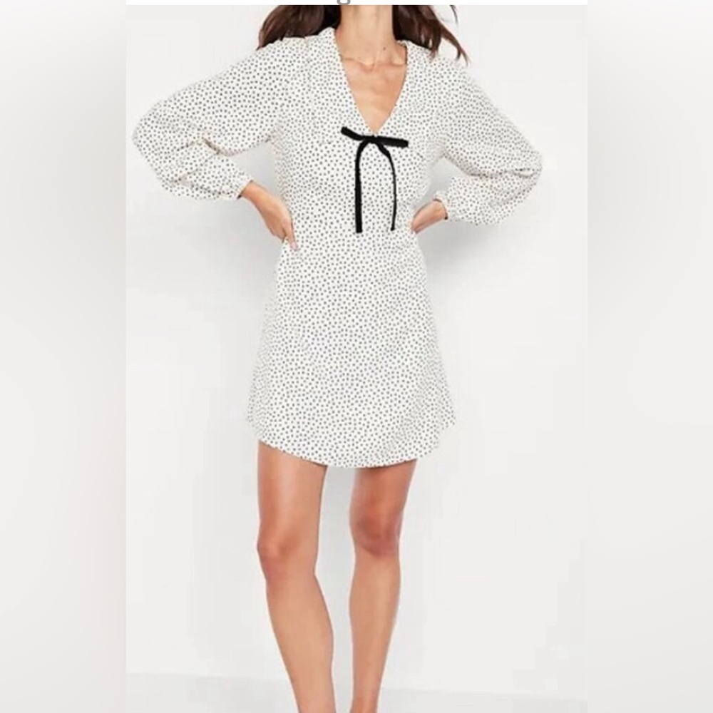 Old Navy Fit and Flare Crepe Mini Dress polka dots black white